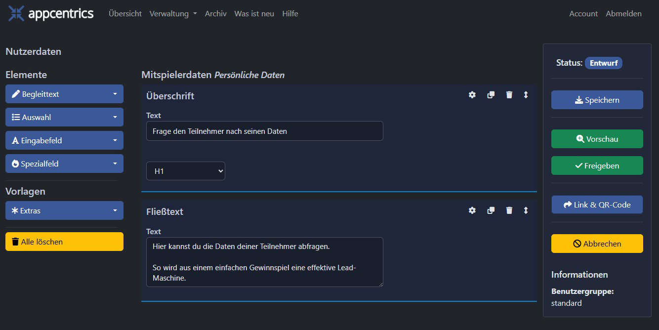 So erstellen Sie Ihre Aktion im Editor