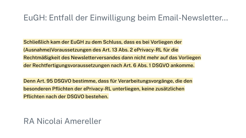Die Ausnahme: wenn die ePrivacy-Richtlinie es erlaubt, kann die DSGVO es nicht verbieten. 
Quelle: IT-Recht Kanzlei München